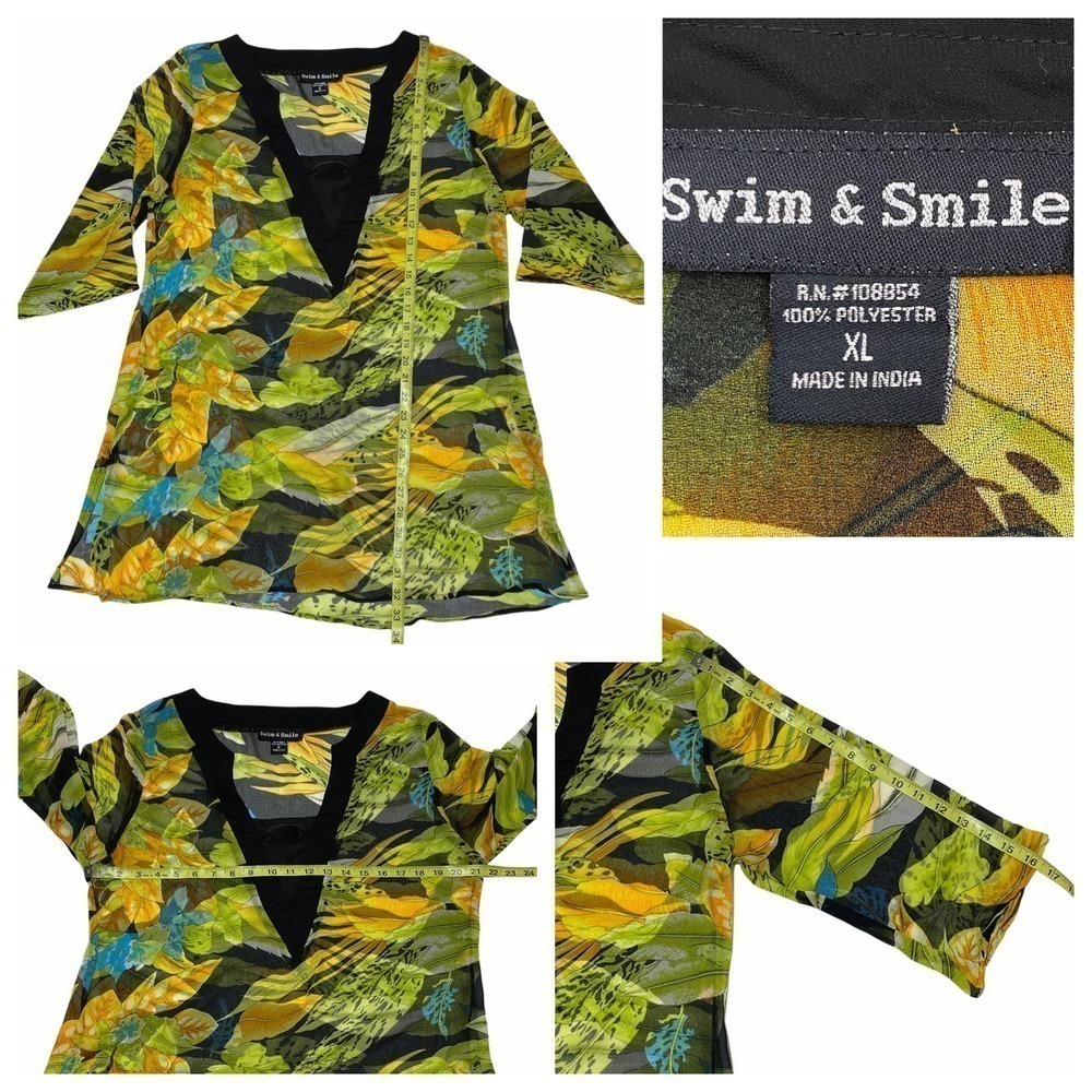SWIM & Smile Green Abstract Print Long Sleeve Bathing Suit Cover-Up - Picture 11 of 11